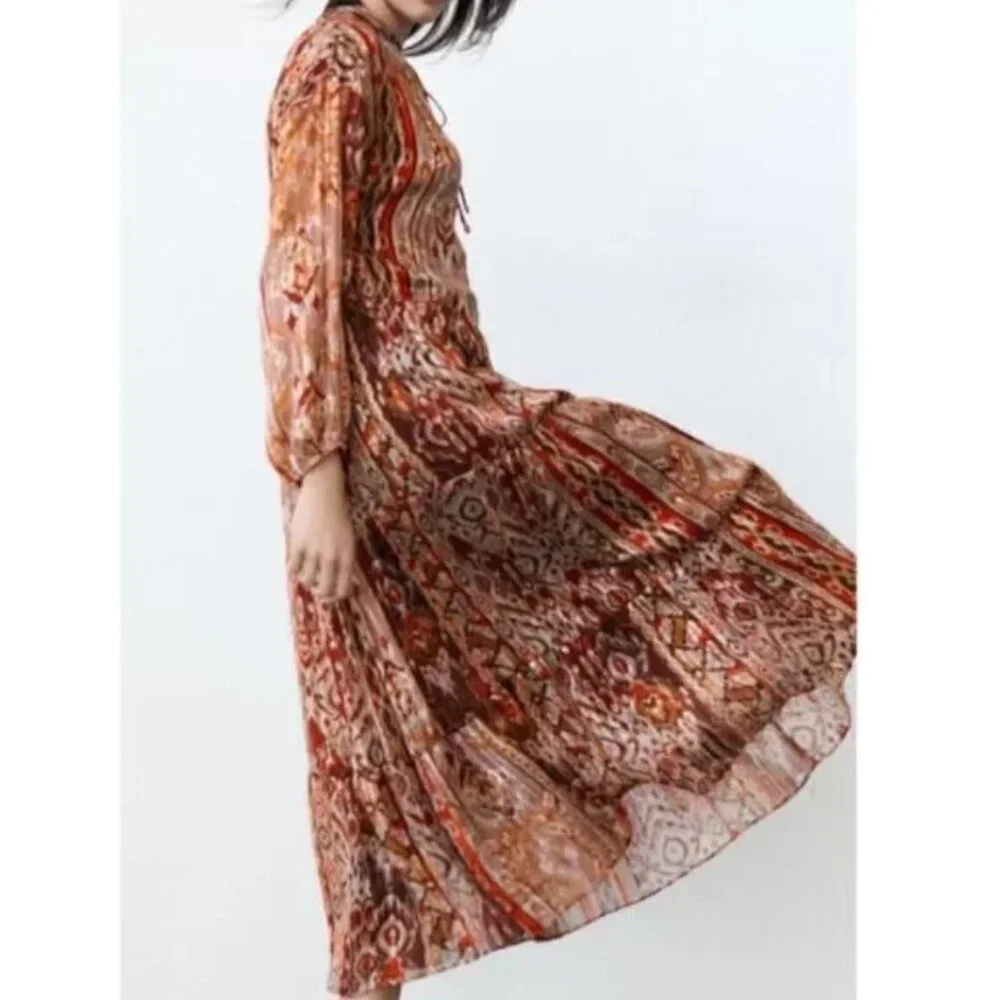 ZARA nwt GEOMETRIC PRINT METALLIC MIDI DRESS - M - Picture 9 of 17